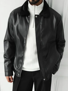 HUEFORM Men's American Vintage Rabbit Fur Collar Leather Jacket, Cool Leather Jacket, Autumn/Winter Versatile Mature Black Coat - Black - View 7