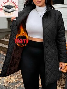 SHEIN EZwear 大尺碼加厚長版大衣，冬季秋季女款大尺碼外套 - 彩色 - 查看 1