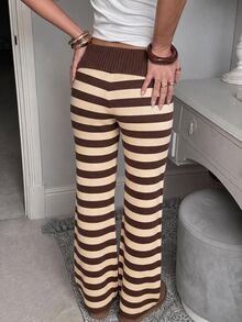 CovetEZ Women's Korean Style Button Striped Colorblock Knit Pants - Multicolor - View 2