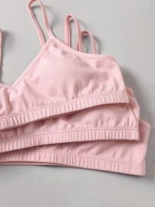SHEIN Girlism 3件組 青少年女孩極簡舒適純色V領加墊背心式內衣套裝 - 彩色 - 查看 5