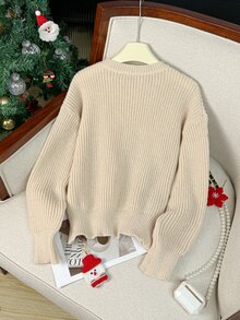 IslaSuriya Women's Letter Print Casual Daily Long Sleeve Sweater - Apricot - View 2
