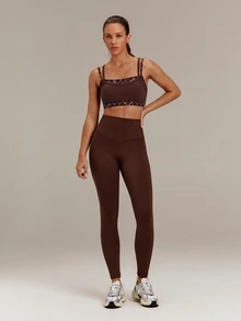 GLOWMODE FeatherFit™ 2-In-1 Removable Padding Mock 2 Piece Design Colorblock Sports Bra With Removable Anti-Slip Cups Yoga Pilates Studio Daily Wear - Brown - View 7