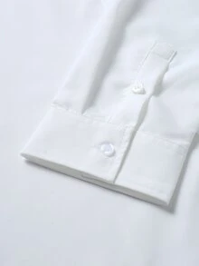 Manfinity Bizformal 男士極簡純色翻領長袖襯衫，口袋裝飾設計，白色商務休閒通勤百搭鈕扣襯衫 - 白色 - 查看 7