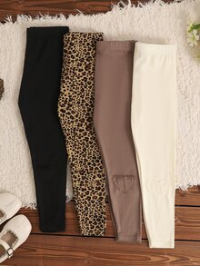 SHEIN 4件裝女童緊身褲 - 彩色 - 查看 5