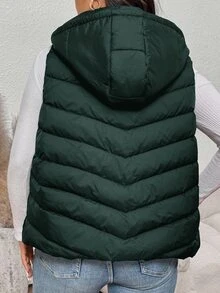 SHEIN Frenchy 大尺碼女款加厚背心，保暖舒適休閒百搭日常穿搭背心，適合秋冬季 - 橄欖綠 - 查看 2