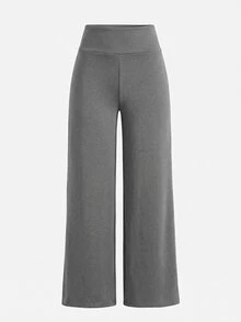 SHEIN Tween女孩秋冬針織黑色、深灰色、淺灰色高腰寬腰帶修身直筒寬腿長褲，百搭簡約舒適街頭風3件套 - 彩色 - 查看 5