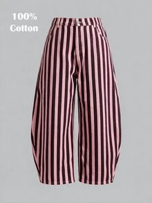 SHEIN MOD 大尺碼女款條紋休閒日常牛仔褲 - 彩色 - 查看 1