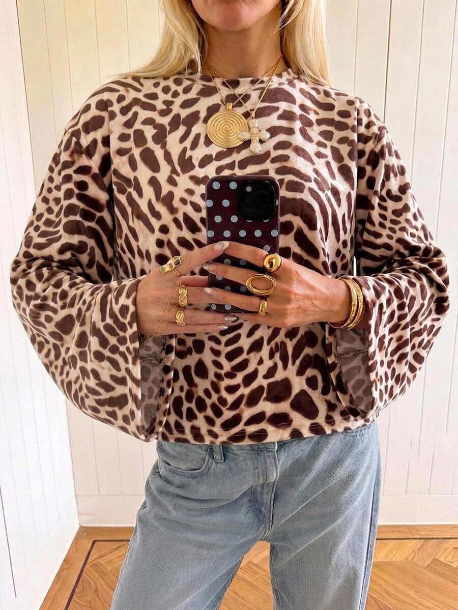 SHEIN EZwear 海外長袖草莓巧克力條紋上衣,秋季上衣,適合日常通勤、聚會、秋冬春夏、聖誕節、新年、感恩節、派對、婚禮、海灘、畢業典禮、優雅、外出、約會、通勤、情人節、優雅、度假、Y2K、畢業典禮等場合 - 彩色 - 查看 1
