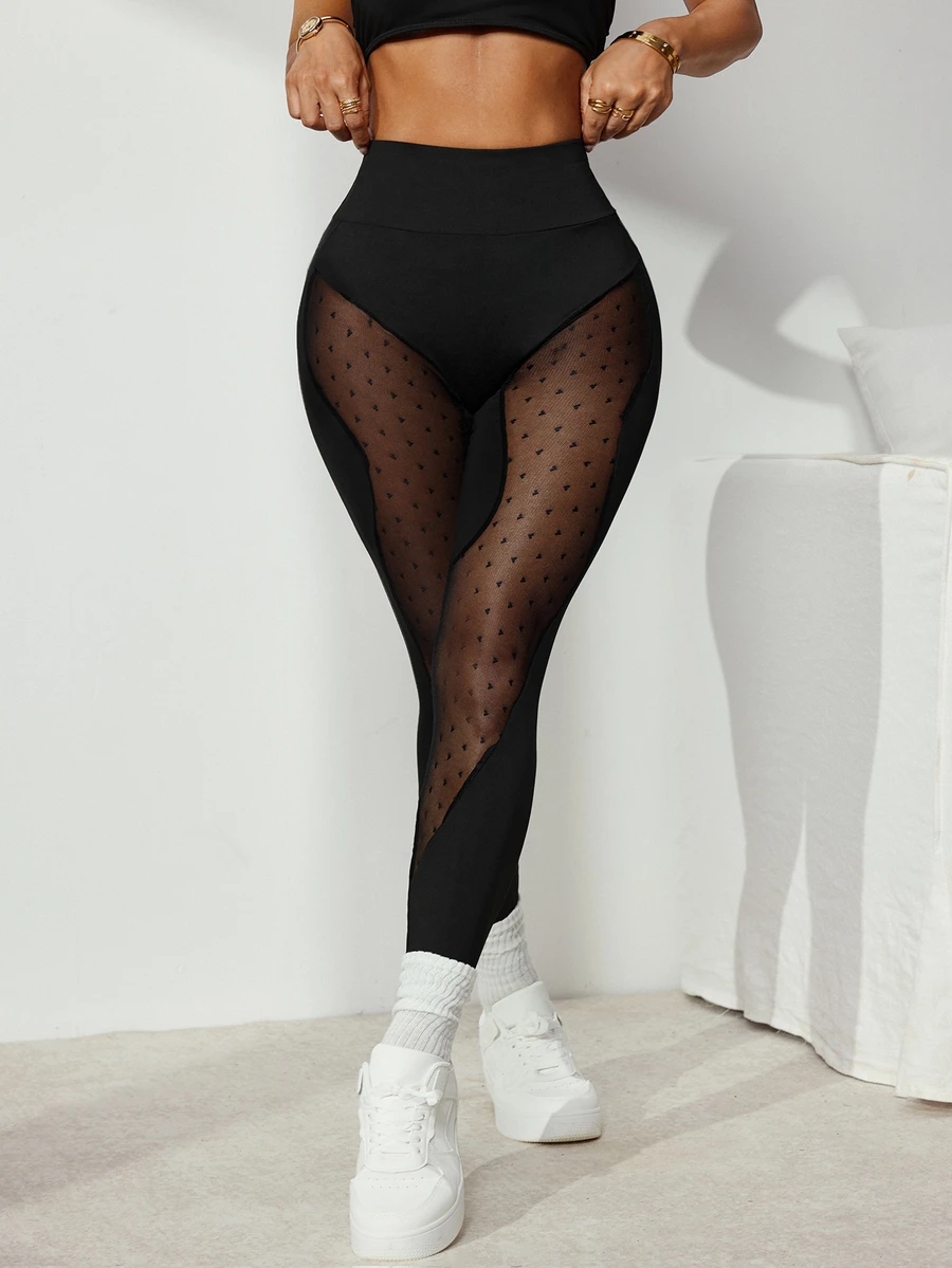 Slayform Women's Mesh Patchwork Casual Daily Tight Fit Sports Leggings - Black - View 1