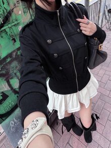 Siren Gaze Women's Fashion Double-Breasted Zipper Long Sleeve Sweatshirt - Black - View 8