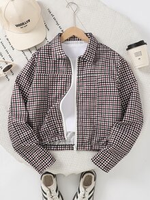 SHEIN Sparklyn 青少年女孩秋季休閒格紋夾克 - 彩色 - 查看 3