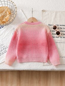 Girls' Soft Knit Sweater, Round Neck, Cute, Commute, Gradient, School, Outdoor, Party, Christmas, Thanksgiving, Halloween, Pullover, Children's Knit Sweater - Pink - View 2