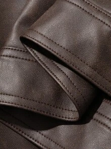 DAZY Solid Color Loose PU Jacket Coat, Vintage Street Style, Autumn/Winter, Maternity Regular Outerwear Leather - Coffee Brown - View 8