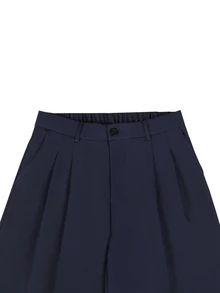 Calvornis 男士咖啡棕色西裝長褲，寬鬆休閒百搭商務通勤直筒長褲，正式老錢風 - 藏蓝色 - 查看 4