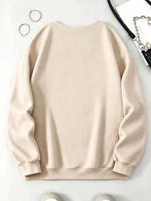 INAWLY Women's Letter Embroidered Crew Neck Long Sleeve Casual Sweatshirt - Beige - View 2