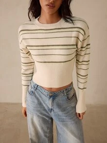 Glamine Women's Striped Crew Neck Drop Shoulder Long Sleeve Casual Sweater - Multicolor - View 5