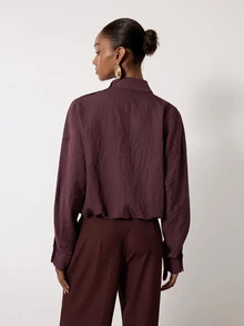 MERLEAU Women's Modern Stand Collar Shoulder Button Design Long Sleeve Shirt - Brown - View 2