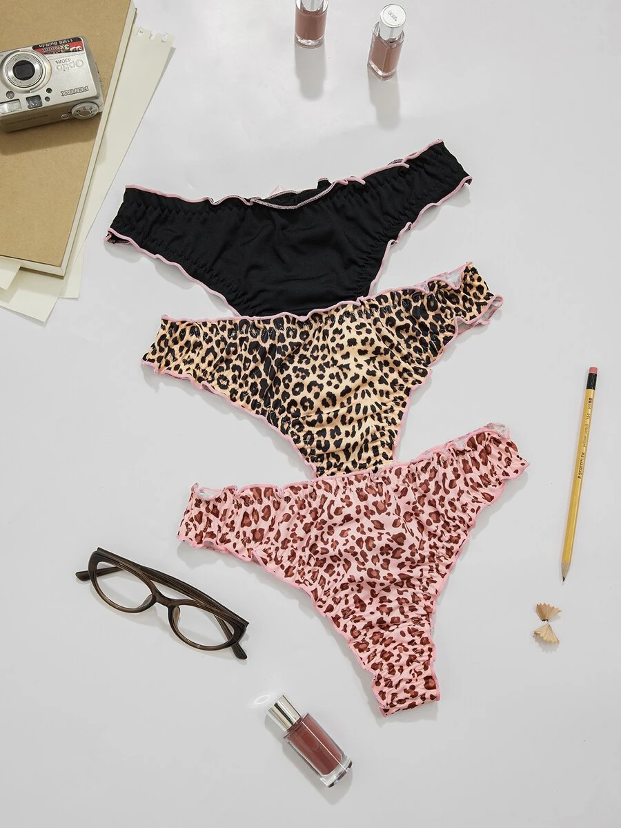 ZzzCrew Women's 3pcs Pink Bow Leopard Print Sexy Thong - Multicolor - View 1