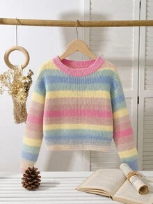 SHEIN New Fashion Versatile Cute Colorful Gradient Purple-Red Pullover Sweater For Girls, Suitable For School, Parties, Ceremonies, Outings, Spring/Summer And Autumn/Winter - Multicolor - View 1