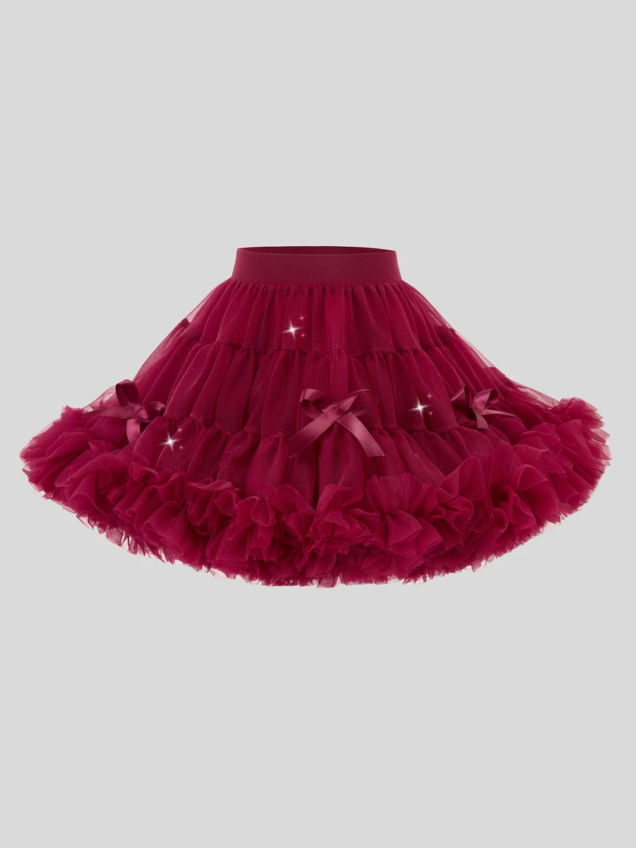 SHEIN Baby Girls' Elegant, Gorgeous, And Lovely Pink Tulle Puff Skirt, Perfect For Parties In Spring And Summer - Red - View 1