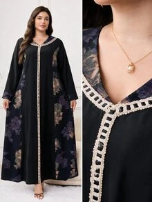Al Najma 大尺碼女款花卉圖案休閒派對阿拉伯風洋裝 - 彩色 - 查看 3
