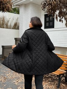SHEIN EZwear 大尺碼加厚長版大衣，秋冬女款大尺碼冬季外套 - 彩色 - 查看 2