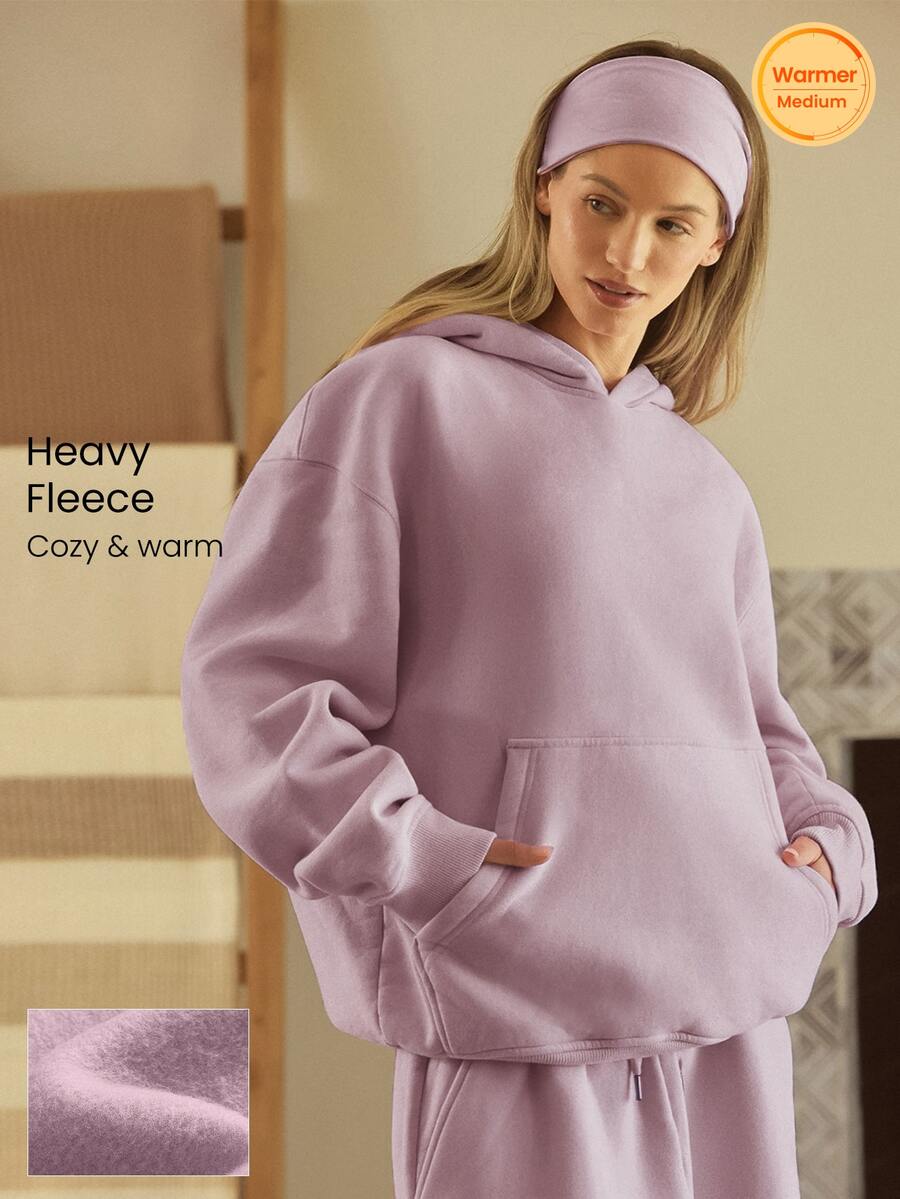 GLOWMODE Heavyweight Fleece Oversized Sweatshirt Pocket Thick Thermal Warm Winter Valentine's Day - Dusty Pink - View 1