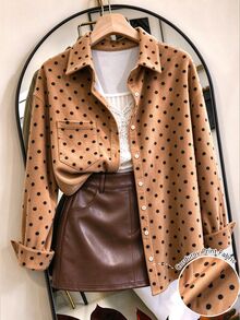 Franclia Women's Polka Dot Casual Daily Long Sleeve Blouse - Camel - View 1