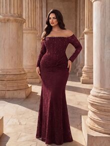 Coutiva Elegant Classy Cold Shoulder Fitted Long Evening Dress For Formal Dinner Evening Banquet Wedding Brown Autumn - Burgundy - View 5