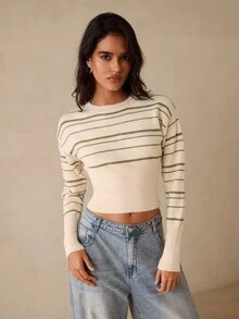 Glamine Women's Striped Crew Neck Drop Shoulder Long Sleeve Casual Sweater - Multicolor - View 6