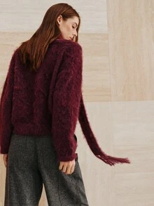 MOTF PREMIUM WOMEN'S SOLID COLOR LONG SLEEVE TOP AND SCARF CASUAL KNIT SET - Burgundy - View 8