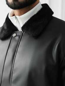 HUEFORM Men's American Vintage Rabbit Fur Collar Leather Jacket, Cool Leather Jacket, Autumn/Winter Versatile Mature Black Coat - Black - View 4