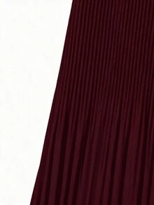 GlowEve CURVE 大尺碼女款優雅素色百褶A字裙，適合上班穿著，秋季布料 - 酒紅色 - 查看 3