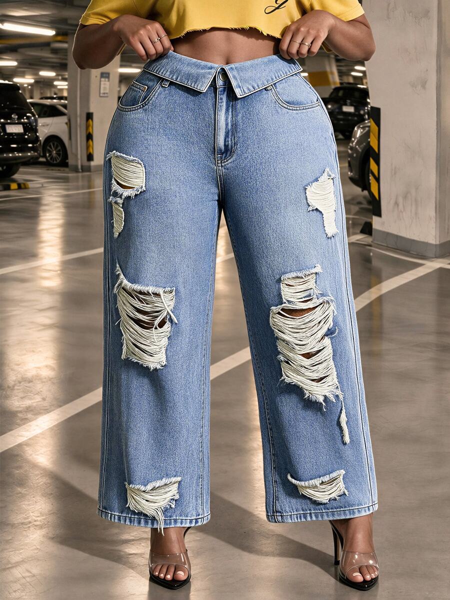 Slaydiva Plus Size Casual Jeans Everyday,Fall/Winter,New Year Jeans - Blue - View 1