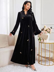 Al Najma Đầm phong cách Ả Rập đính sequin casual dự tiệc cho nữ size lớn - màu đen - Xem 4