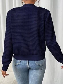 SHEIN Frenchy 女款純色長袖拉鍊領休閒棒球夾克，適合秋冬/春季 - 藏蓝色 - 查看 2