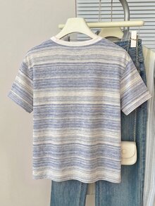 Muvela Casual Minimalist Round Neck Short Sleeve Loose Fit Women's T-Shirt - Multicolor - View 2