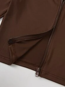 SHEIN 少女粉 3 件套秋季套裝，立領夾克 + 吊帶背心 + 緊身褲，完整日常穿搭，修身不緊繃 - 棕色 - 查看 7