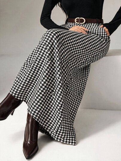 Modelyn Plus Size Women's Houndstooth Casual Daily Wear Skirt