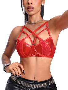 AltBold Glossy Series Luxurious Woven Trim Sexy Women's Lingerie 1pc - Red - View 1