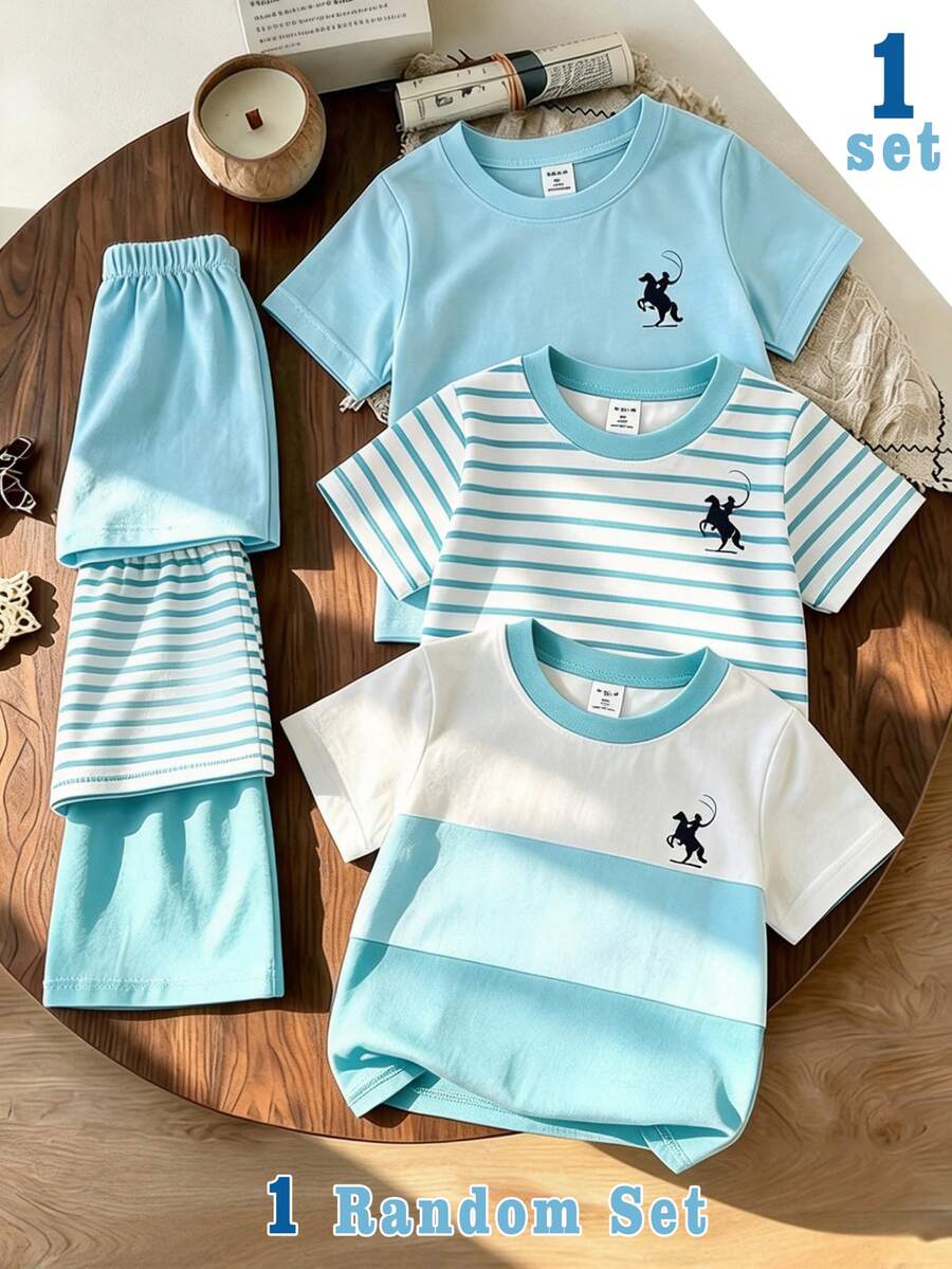 3 Sets, Get 1 Set Random Teal & Light Blue Colorblock Kids Casual ...