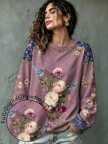 SHEIN LUNE Áo thun tay dài họa tiết jacquard phong cách thường ngày đa năng cho mùa thu, size lớn - Nhiều màu - Xem 1