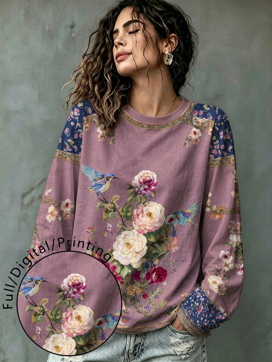 SHEIN LUNE Áo thun tay dài họa tiết jacquard phong cách thường ngày đa năng cho mùa thu, size lớn - Nhiều màu - Xem 1