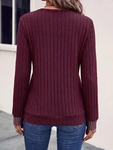 SHEIN LUNE 女款休閒條紋拼接運動衫，秋季 - 彩色 - 查看 2