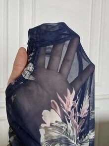 Modelyn Plus Size Women's V-Neck Floral Print Casual Party Dress - Navy Blue - View 7