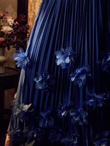 MOTF Soiréza ELEGANT NAVY BLUE STRAPLESS MAXI DRESS WOMEN 3D FLOWER CHIFFON LACE UP BACK EVENING GOWN - Navy Blue - View 4