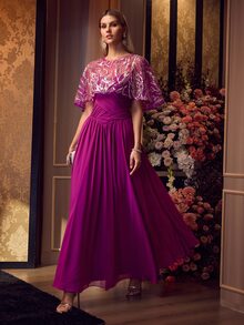 MOTF Soiréza ELEGANT DETACHABLE BEADED SHAWL & RUCHED BUST STRAPLESS MAXI GOWN FOR FORMAL PARTIES,WEDDING,GALAS - Hot Pink - View 6