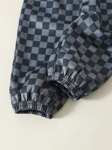 SHEIN 2件組嬰兒男嬰女嬰字母印花翻領長袖運動衫與棋盤格鬆緊腰長褲嬰兒男嬰運動套裝 - 彩色 - 查看 8