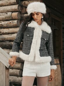 MOTF PREMIUM 2026 NEW FASHION WOMEN'S PATCHWORK FUR COLLAR WINTER COAT - Black - View 8