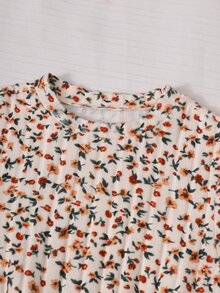 SHEIN Vintaside Kids 少女 2件組純色棕色與奶油色喇叭裙，優雅對比羅紋上衣刺繡公主洋裝，適合感恩節秋季穿著 - 彩色 - 查看 4